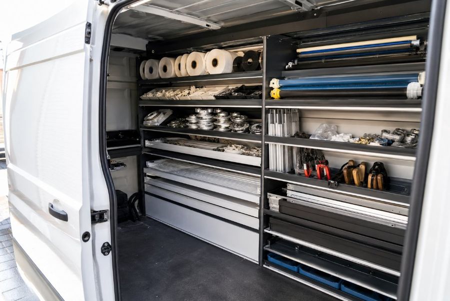 Furgoneta equipada con recambios de persianas del servicio