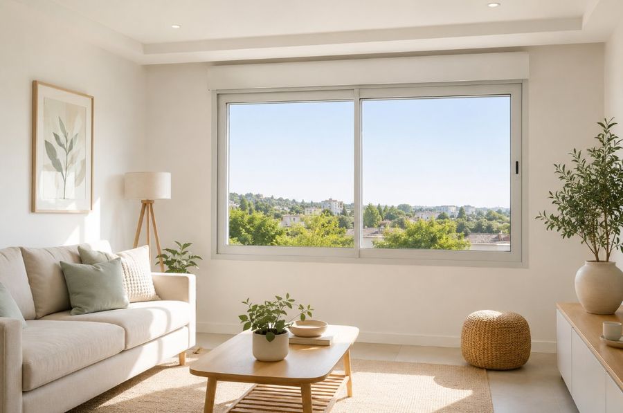 Ventana de salón con persiana de aluminio